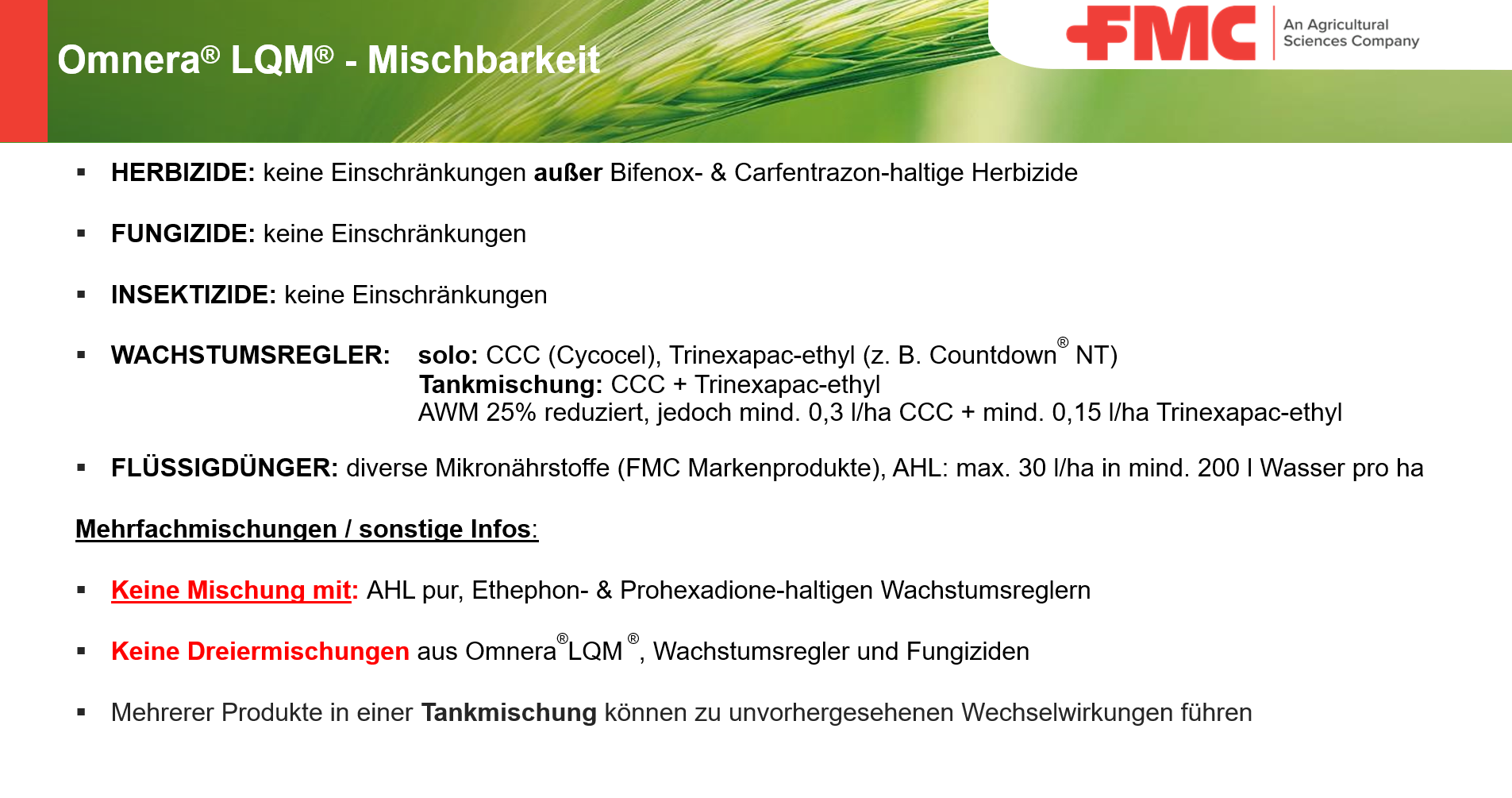 Empfehlungen Zur Mischbarkeit Unserer Getreideherbizide Frühjahr | FMC ...